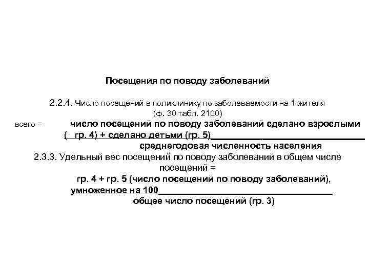 Посещения по поводу заболеваний 2. 2. 4. Число посещений в поликлинику по заболеваемости на