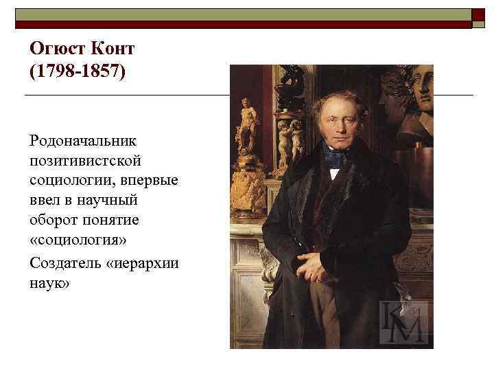 Огюст Конт (1798 -1857) Родоначальник позитивистской социологии, впервые ввел в научный оборот понятие «социология»