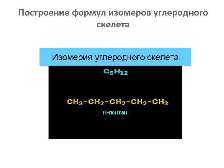 Построение формул изомеров углеродного скелета Изомерия углеродного скелета 