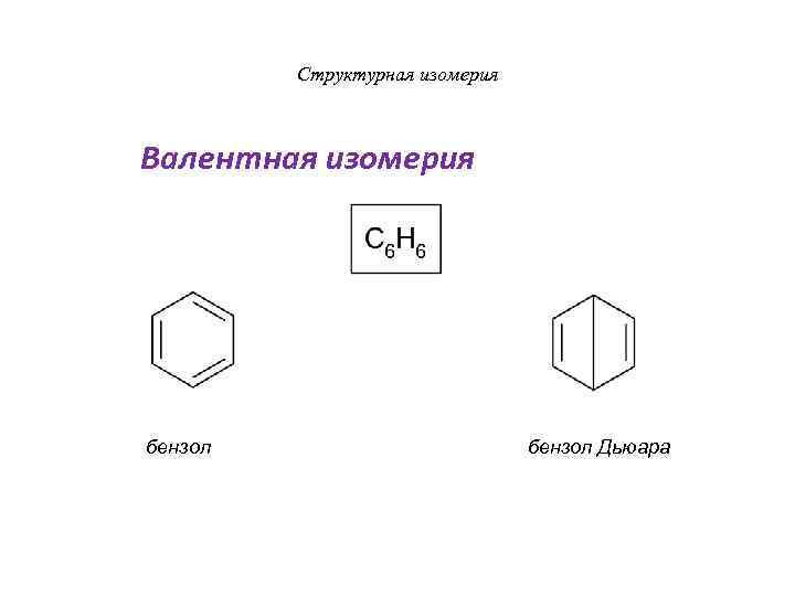  Структурная изомерия Валентная изомерия бензол бензол Дьюара 