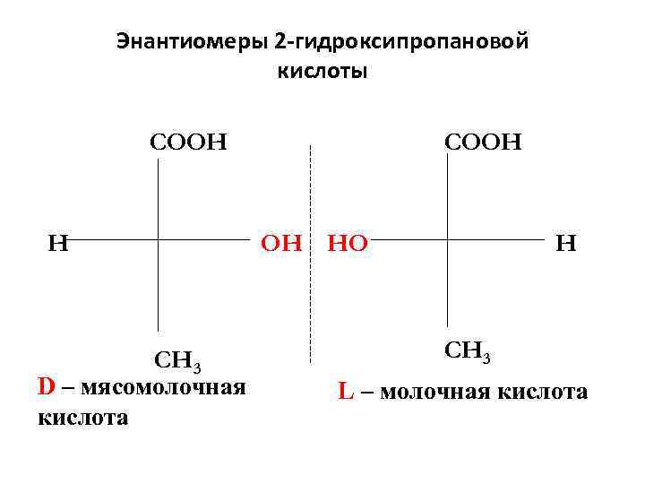  Энантиомеры 2 -гидроксипропановой Энантиомеры кислоты COOH H OH HO H CH 3 D