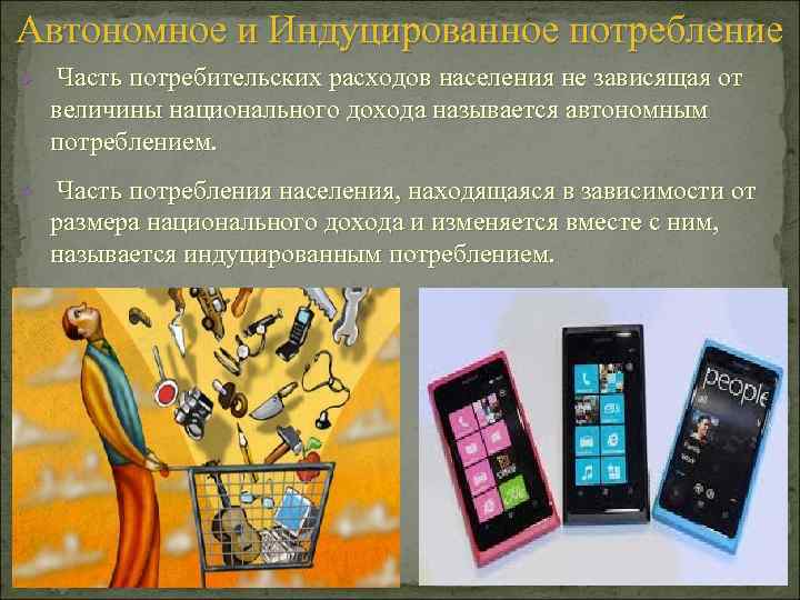 Автономное и Индуцированное потребление Ø Часть потребительских расходов населения не зависящая от величины национального