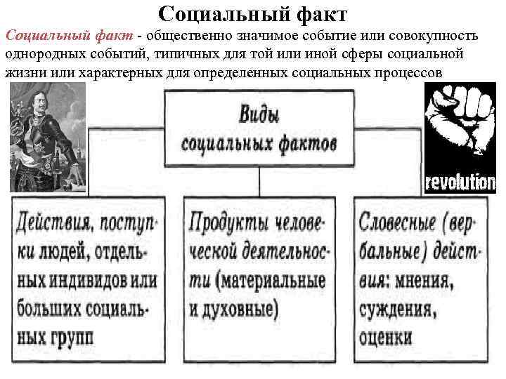 Социальный факт - общественно значимое событие или совокупность однородных событий, типичных для той или