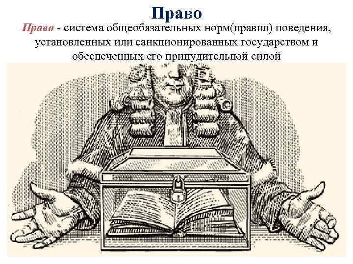 Право - система общеобязательных норм(правил) поведения, установленных или санкционированных государством и обеспеченных его принудительной