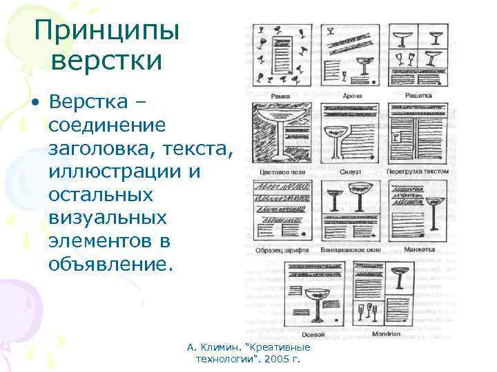 Принципы верстки • Верстка – соединение заголовка, текста, иллюстрации и остальных визуальных элементов в