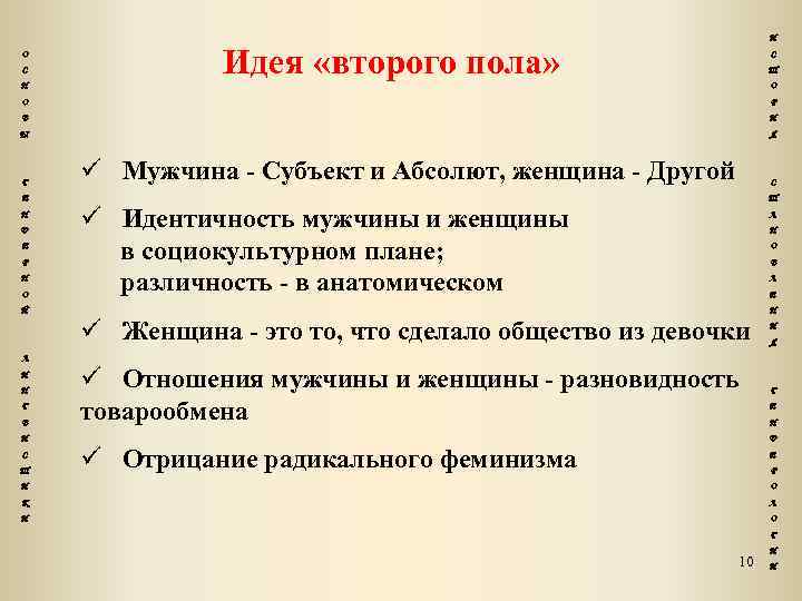 О С И Идея «второго пола» С Т Н О О Р В И