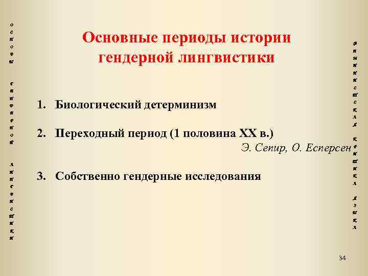 Гендерная лингвистика. Периодизации истории лингвистики. Ключевые понятия гендерной лингвистики. Историческая эпоха лингвистики. Основные направления гендерной лингвистики по Кириллиной.