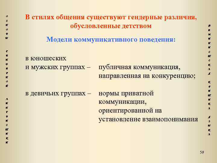 О С Н О В Ы В стилях общения существуют гендерные различия, обусловленные детством