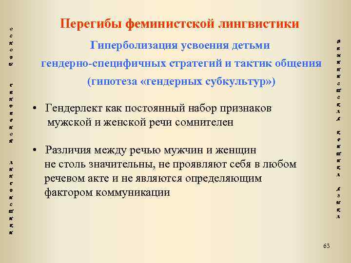 О С Н О В Ы Г Перегибы феминистской лингвистики Гиперболизация усвоения детьми Ф