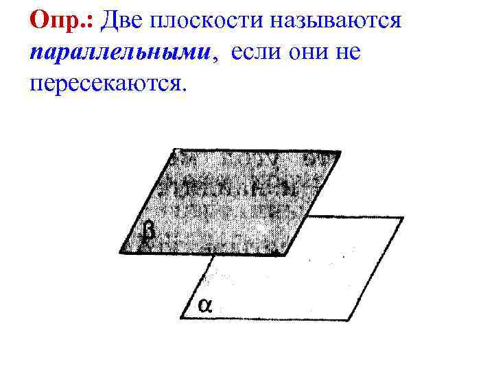 Опр. : Две плоскости называются параллельными, если они не пересекаются. 