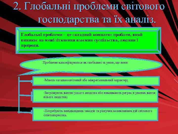 2. Глобальні проблеми світового господарства та їх аналіз. Глобальні проблеми – це складний комплекс