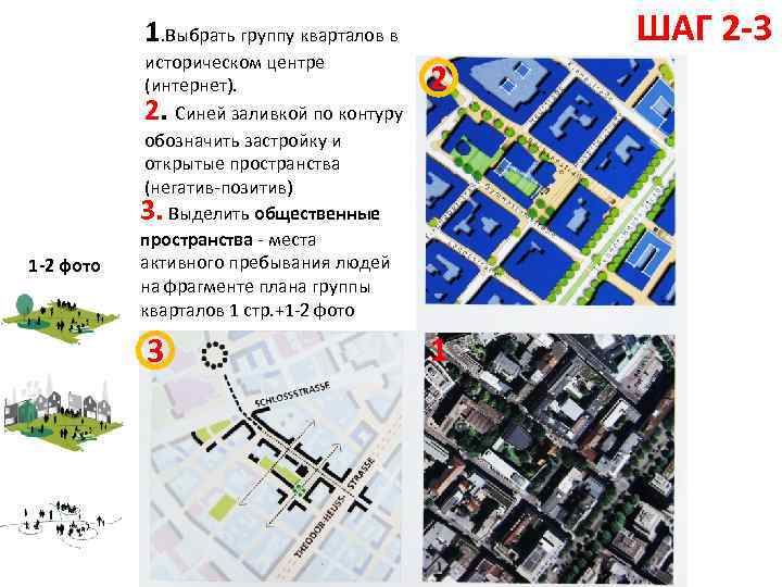 ШАГ 2 -3 1. Выбрать группу кварталов в 1 -2 фото историческом центре (интернет).