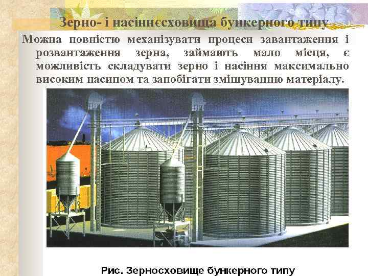  Зерно- і насіннєсховища бункерного типу Можна повністю механізувати процеси завантаження і розвантаження зерна,