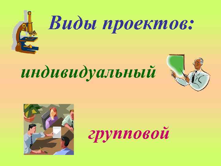 Виды проектов: индивидуальный групповой 