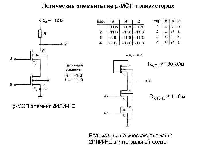 Логические элементы на p-МОП транзисторах RK, Т 1 ≥ 100 к. Ом RK, Т