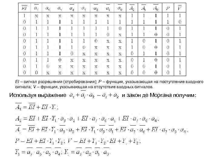 EI – сигнал разрешения (стробирования); Р – функция, указывающая на поступление входного сигнала; V