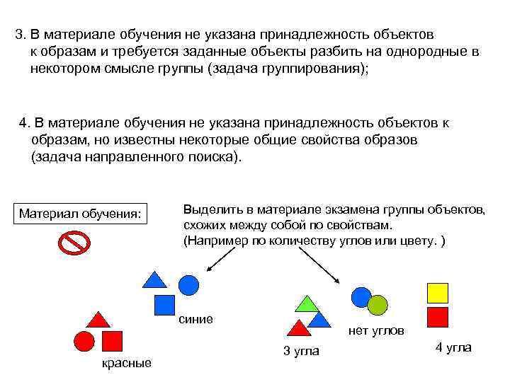 3. В материале обучения не указана принадлежность объектов к образам и требуется заданные объекты