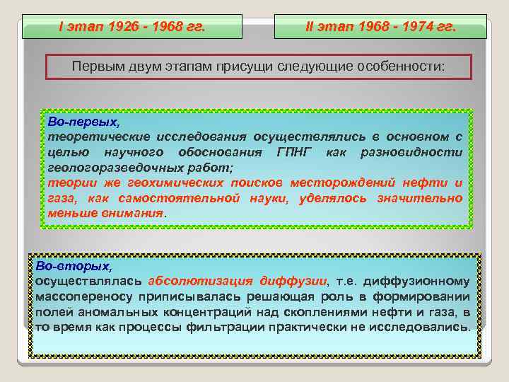 I этап 1926 - 1968 гг. II этап 1968 - 1974 гг. Первым двум