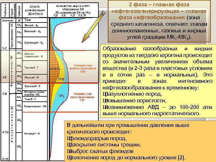 Градация Стадия литогенеза Количество нефти и УВГ, образуемых ОВ (% содержания ОВ на ПК