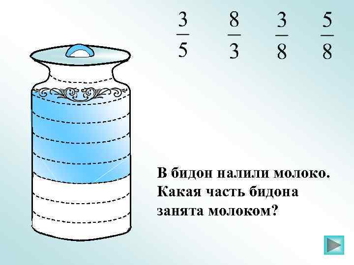 В бидон налили молоко. Какая часть бидона занята молоком? 
