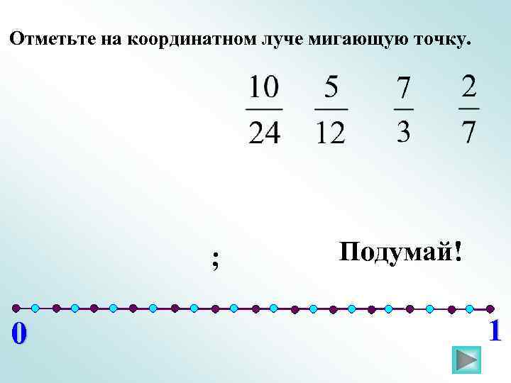 Отметьте на координатном луче мигающую точку. ; 0 Подумай! 1 
