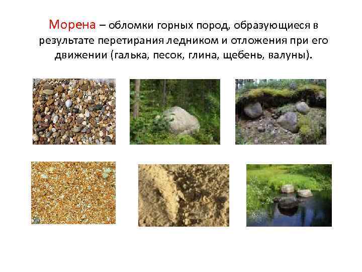 Моренные равнины - обширные почти ровные или слегка волнистые поверхности, сложенные мореной (слоистыми песками