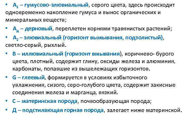  • А 1 – гумусово-элювиальный, серого цвета, здесь происходит одновременно накопление гумуса и