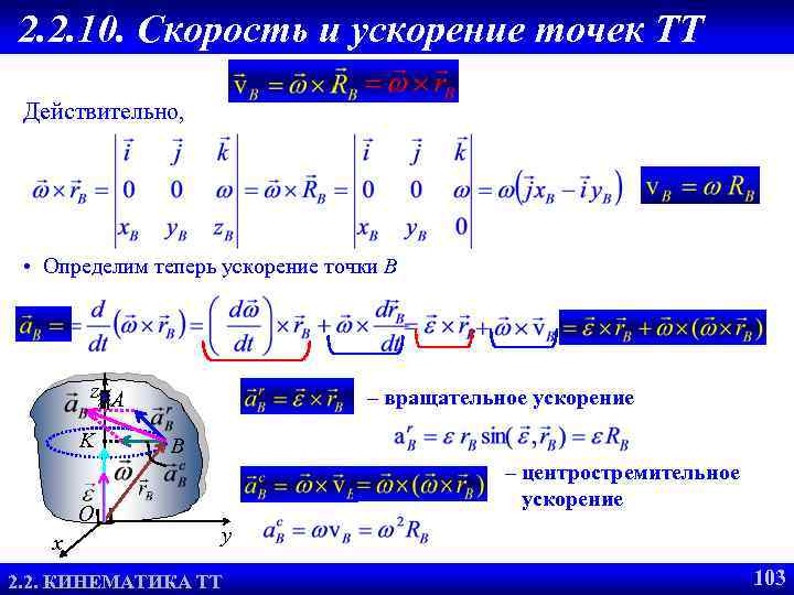 2. 2. 10. Скорость и ускорение точек ТТ Действительно, • Определим теперь ускорение точки