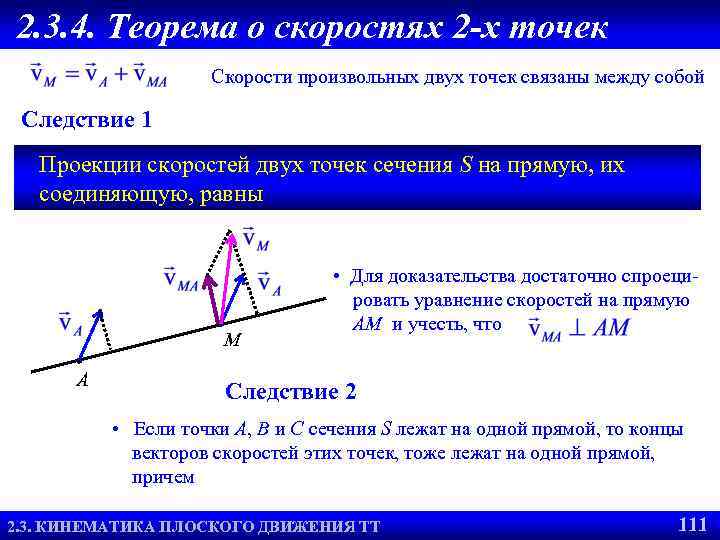 2. 3. 4. Теорема о скоростях 2 -х точек Скорости произвольных двух точек связаны