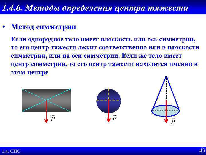 1. 4. 6. Методы определения центра тяжести • Метод симметрии Если однородное тело имеет