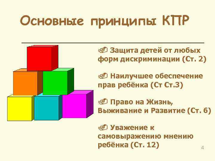 Основные принципы КПР Защита детей от любых форм дискриминации (Ст. 2) Наилучшее обеспечение прав