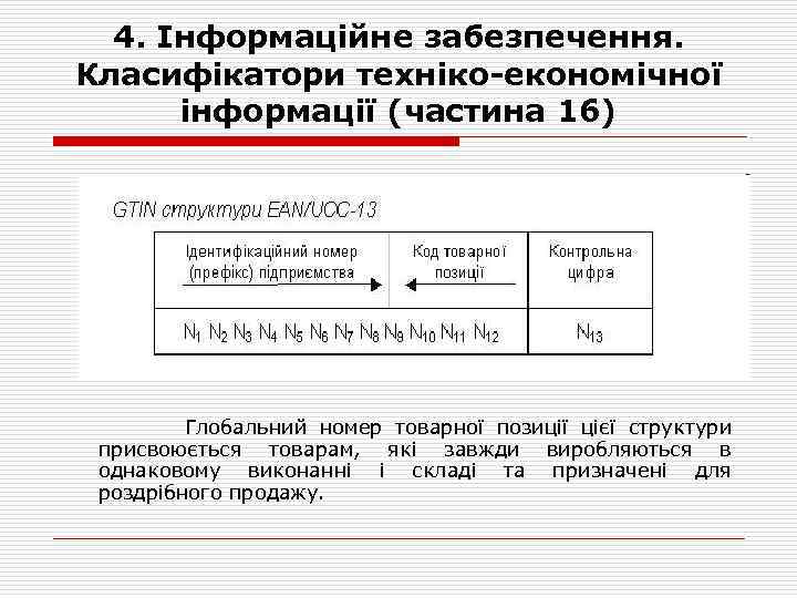 4. Інформаційне забезпечення. Класифікатори техніко-економічної інформації (частина 16) Глобальний номер товарної позиції цієї структури