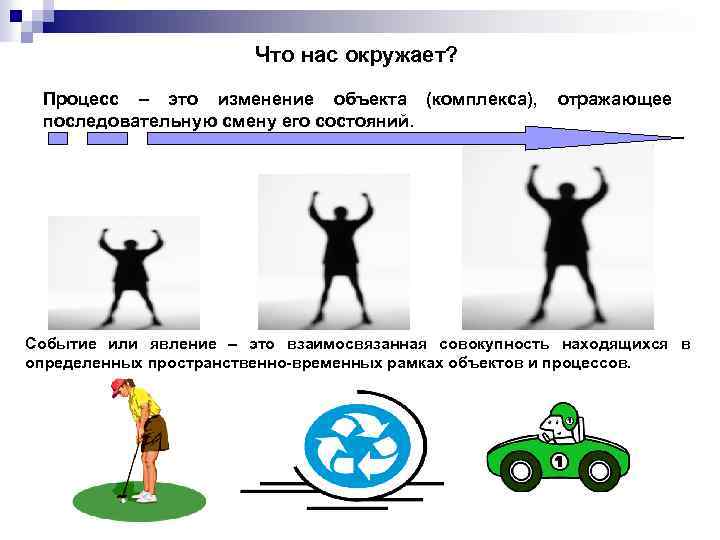 Что нас окружает? Процесс – это изменение объекта (комплекса), последовательную смену его состояний. отражающее