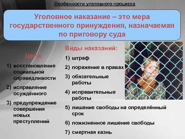 Особенности уголовного процесса Уголовное наказание – это мера государственного принуждения, назначаемая по приговору суда