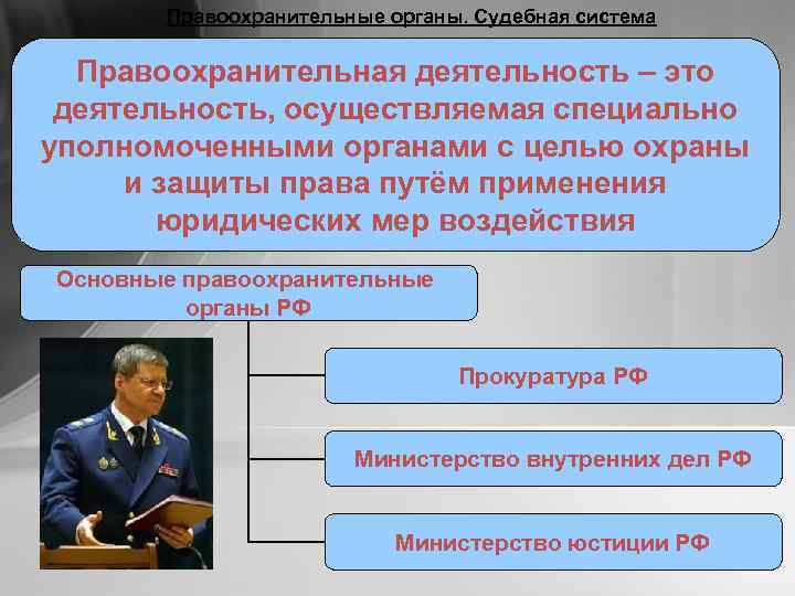 Правоохранительные органы. Судебная система Правоохранительная деятельность – это деятельность, осуществляемая специально уполномоченными органами с
