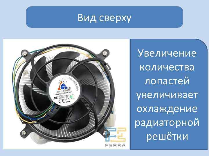 Вид сверху Увеличение количества лопастей увеличивает охлаждение радиаторной решётки 