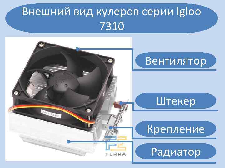 Внешний вид кулеров серии Igloo 7310 Вентилятор Штекер Крепление Радиатор 