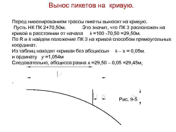  Вынос пикетов на кривую. Перед нивелированием трассы пикеты выносят на кривую. Пусть НК