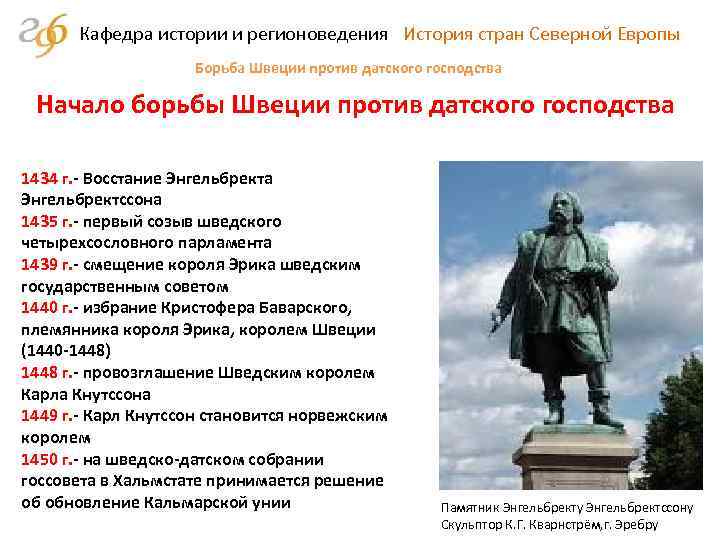 Кафедра истории и регионоведения История стран Северной Европы Борьба Швеции против датского господства Начало