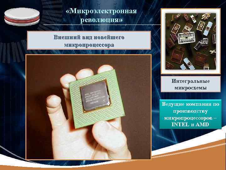 LOGO «Микроэлектронная революция» Внешний вид новейшего микропроцессора Интегральные микросхемы Ведущие компании по производству микропроцессоров