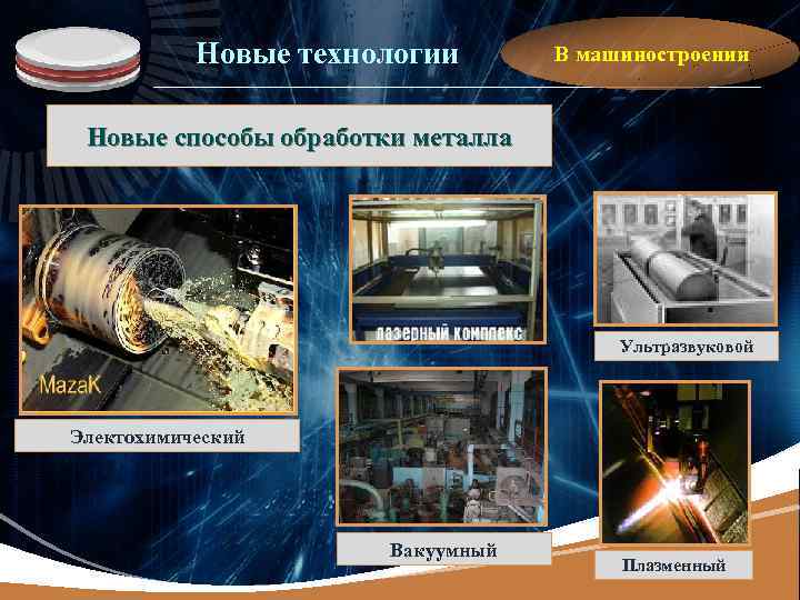 LOGO Новые технологии В машиностроении Новые способы обработки металла Ультразвуковой Электохимический Вакуумный Плазменный 