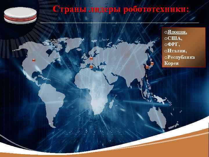 LOGO Страны лидеры робототехники: o. Япония, o. США, o. ФРГ, o. Италия, o. Республика