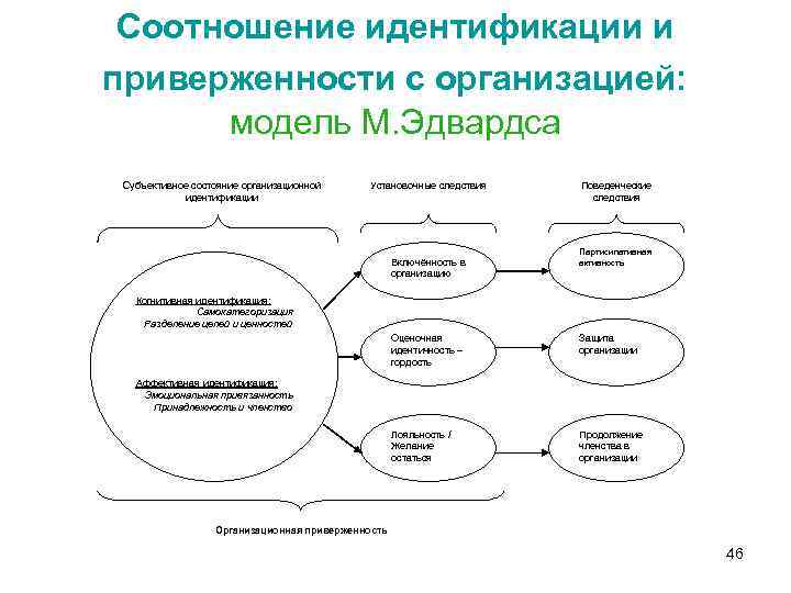 Соотношение идентификации и приверженности с организацией: модель М. Эдвардса Субъективное состояние организационной идентификации Установочные