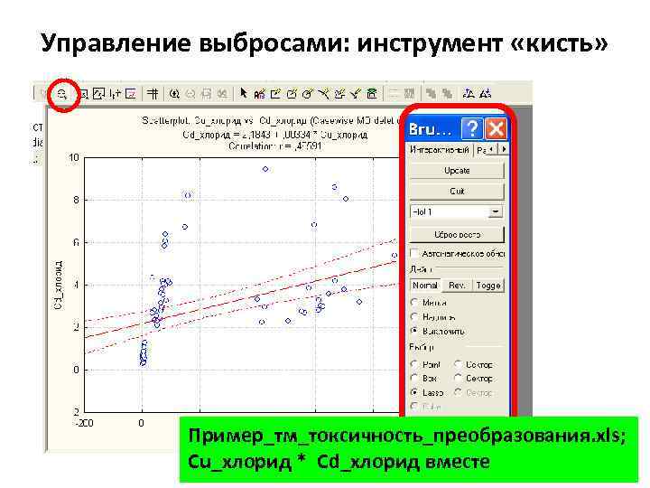 Управление выбросами: инструмент «кисть» Пример_тм_токсичность_преобразования. xls; Cu_хлорид * Cd_хлорид вместе 