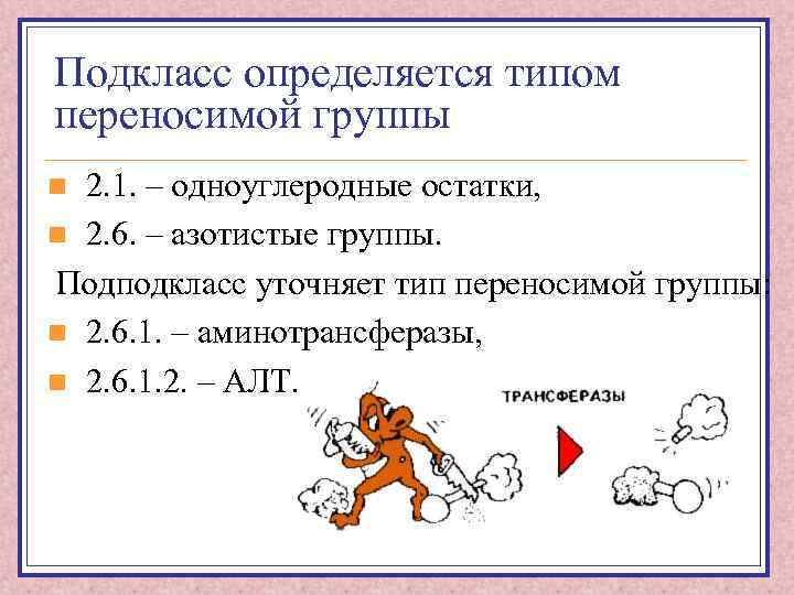 Подкласс определяется типом переносимой группы 2. 1. – одноуглеродные остатки, n 2. 6. –