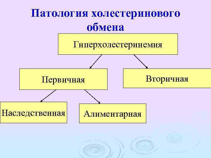 Патология холестеринового обмена Гиперхолестеринемия Первичная Наследственная Алиментарная Вторичная 