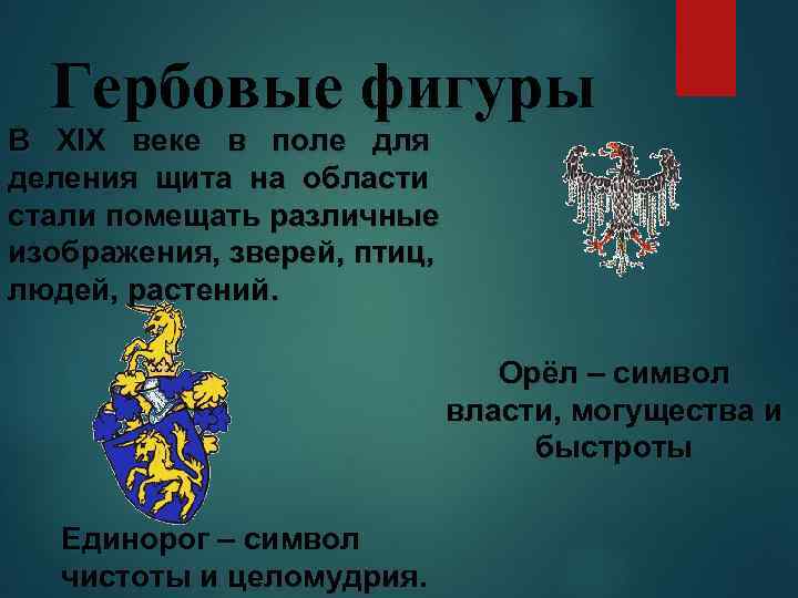 Гербовые фигуры В XIX веке в поле для деления щита на области стали помещать