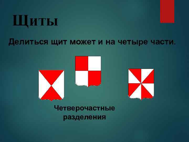 Щиты Делиться щит может и на четыре части. Четверочастные разделения 