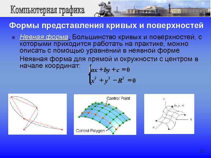 Формы представления кривых и поверхностей n Невная форма. Большинство кривых и поверхностей, с форма