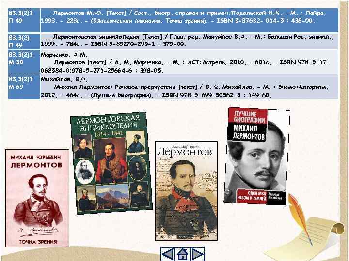 83. 3(2)1 Л 49 Лермонтов М. Ю. [Текст] / Сост. , биогр. справки и